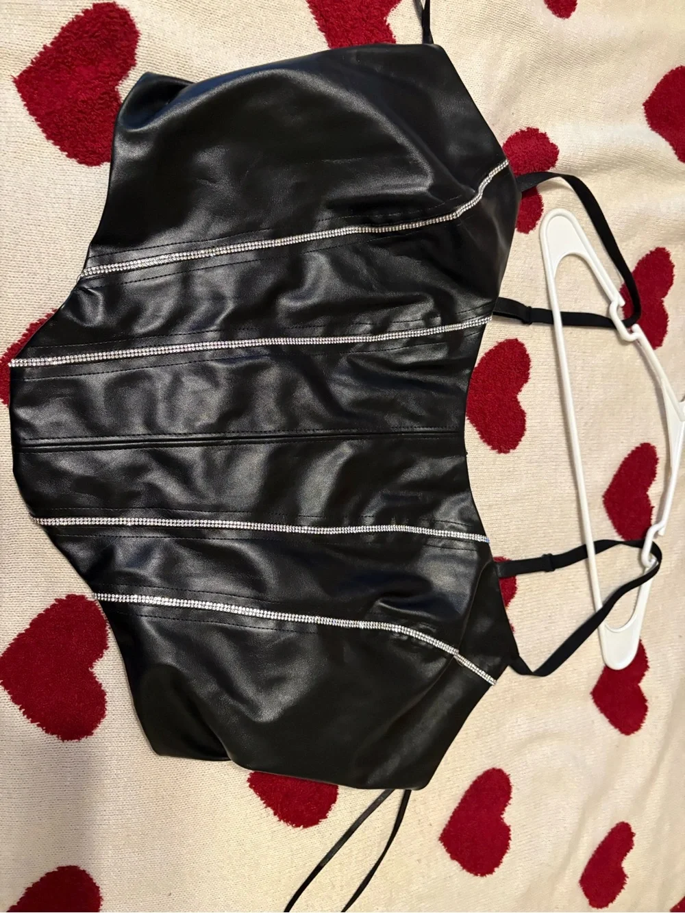 Black Faux Leather Dress with Rhinestone Accents